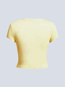 Áo thun crop top ôm dáng mùa hè dành cho nữ, in hình rùa biển và hoa, cổ tròn, tay ngắn, phong cách ngọt ngào, thiết kế nghỉ dưỡng, chất liệu co giãn thoải mái, thoáng khí, phù hợp cho đi chơi hàng ngày, đi biển, trang phục ven biển, đi học và các hoạt động thường ngày. - Màu vàng - Xem 3