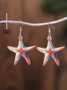 1 Pair 2D Flat Cartoon Summer Ocean Life Starfish Acrylic Pendant Earrings, Minimalist Style Jewelry Earrings For Women, Suitable For Daily And Vacation Wear - Red and Blue - View 9