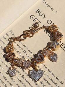 Heart & Flower Charm Bracelet Classic Heart Bracelet Heart Tree Of Life Bracelet Fashionable Golden Heart Bracelet Women - 金子 - 查看 7