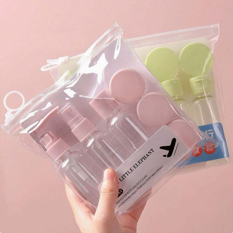 1set Travel Cosmetic Dispensing Bottles Portable Wash Bag Set Press Spray Bottle Lotion Shampoo Cream Empty Bottle (Card Random) - Multicolor - View 1