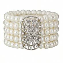 1 pezzo Braccialetto di perle a 5 file in stile europeo, in materiale di vetro, accessorio da donna per feste in casa - Multicolore - Visualizzare 9