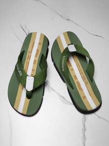 Sandalias de dedo de uso casual/doméstico/playa suaves y cómodas para hombres con diseño de rayas de color block, para verano - Verde militar - Ver 2