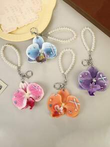 A Hot Item: Artificial Orchid Flower Keychain Bag Hanger, Small And Fresh, Stylish, Faux Flower Head, DIY Mobile Phone Chain Accessory. - Multicolor - View 1
