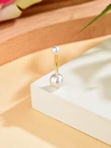 6pcs Faux Pearl Belly Button Rings, Cute & Sexy Waist Decor For Women - Yellow Gold - View 4