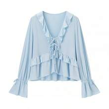 Nuevo conjunto romántico de estilo francés con top de volantes en capas y falda larga con cordones. - Como se muestra en la figura - Ver 3