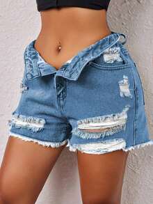 Women Y2K Rave Streetwear Denim Mini Cargo Shorts Set High Waist Elastic Waist Fitted 2 Piece Outfit Sleeveless Crop Top And Side Pocket Jean Shorts Co Ord Set  Festival Clubwear Casual Street Style Matching Set Spring Summer Vacation Daily Wear Chic Fashion Outfit For Women - 寶藍色 - 查看 6