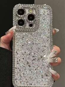 Luxury Rhinestone Electroplated Silver 15 Pro Max Phone Case, Shockproof Full Coverage Protective Cover Compatible With Iphone 14 Pro, 13, 12, 11, 17, 16 Plus, Elegant Design For Women - Silver - View 6