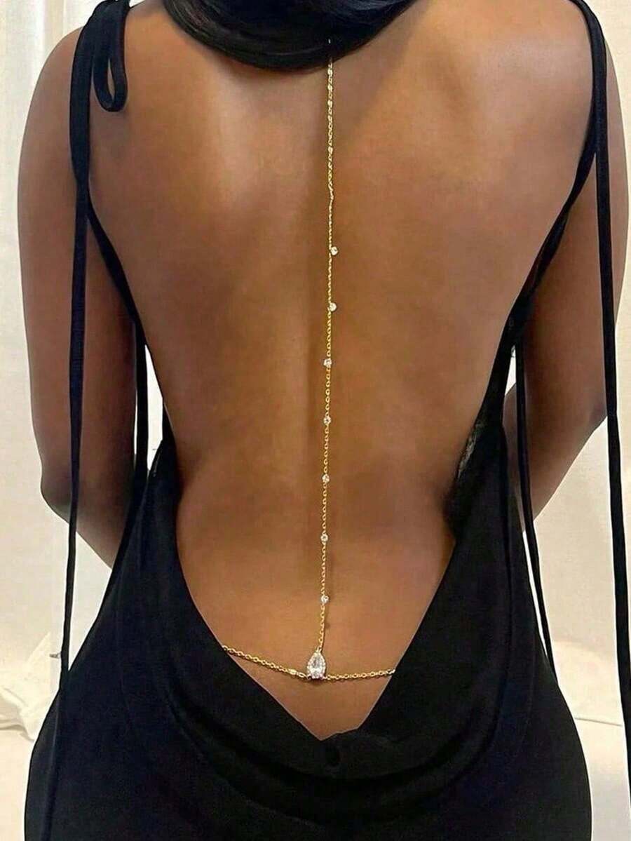 1pc Elegant Sexy Raindrop Chain Backless Necklace, Suitable For Women Any Occasion - Vàng - Xem 1
