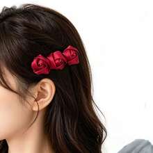 1/2/3/4PCS Romantic Burgundy Rose Hair Clips Made Of Premium Satin. Secure Non-Slip Metal Clip, Gentle On Hair. Perfect For Elevating Hairstyles For Weddings, Dates, Holidays, Or Everyday Looks. Ideal Gift For Her! - Red Roses - View 4