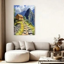 1 pieza decon estampado de viaje Machu Picchu con marco - , paisaje montañoso vibrante con camino de piedra, marco depara decoración del hogar, regalo perfecto para amantes del arte, pieza de acento para el hogar | Arte de paisaje vibrante | Marco deduradera, decoración de pared - Enmarcado - Ver 3