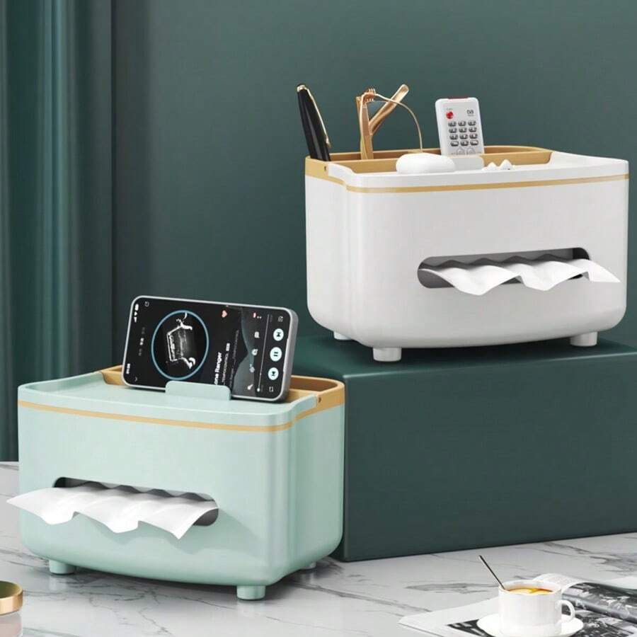 1pc Multifunctional Rectangular Paper Towel Holder With Lid, Stylish Remote Control Desk Organizer, Suitable For Use In Living Rooms, Bedrooms, Dressing Tables, Home Offices, And Home Desktop Drawer Organizers. - Multicolor - View 1