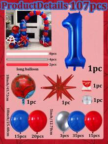 107pcs/Set, 2pcs Balloons, Balloon Arch Decor Set, Blue Foil Number 0-9 Balloons, Superhero Balloons, Includes Glue Dots/Balloon Strings, Suitable For Birthday Arch Decoration, Birthday Party Decor Background, Restaurant/Living Room Balloon Decor, Photo Props, Movie Premiere Decoration, Red & Blue Party Balloons, Indoor/Outdoor Balloon Decoration Supplies - Hero Set - View 20