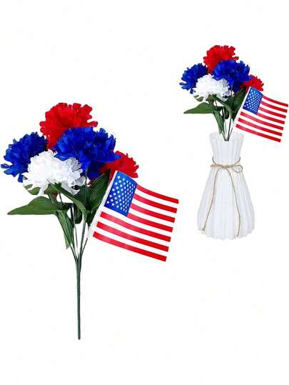 1/2/5pcs Set American Independence Day Patriotic Artificial Flower Bouquet, Red White Blue Commemorative Flowers With US Flag, Suitable For Independence Day Party, Baby Shower, Home Decor And Party Supplies