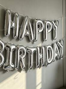 13/65/67件組 銀色與黑色生日氣球套組 - 生日快樂橫幅字母 + 銀色愛心鋁箔氣球 + 不織布花瓣 + 加厚乳膠氣球，適合15-40歲生日裝飾、派對用品、房間佈置、情侶浪漫臥室裝飾 - 款式一 - 查看 9