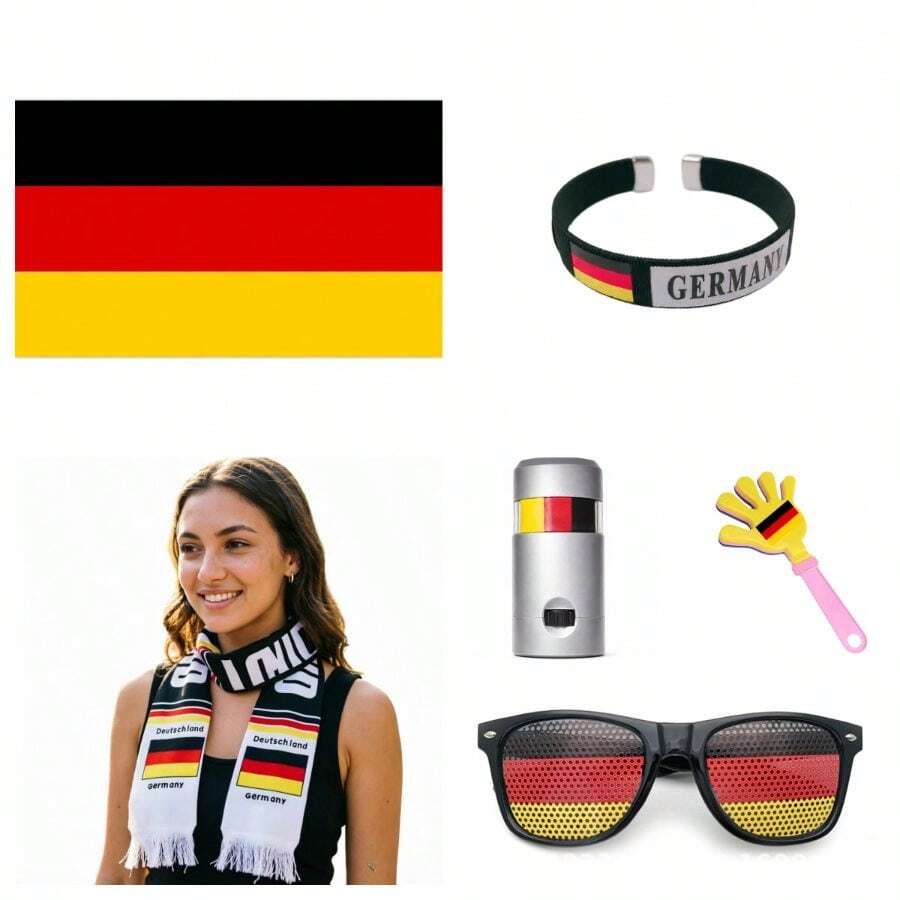 World Cup Fan Kit With Flag, Clapper, Face Paint And Glasses, Universal Soccer Support Set For USA - 德國風扇套裝 - 查看 1