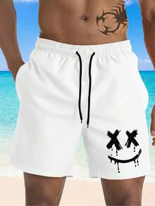 Bermuda Masculina Tactel Estampa Sorriso XX – Short Praia Streetwear, Leve, Casual Estiloso Verão - Branco - Visão 1