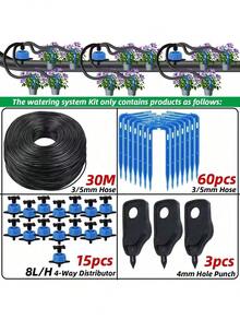 Kit de riego por goteo bidireccional de 2/4/8L con tubería de 3/5mm y goteros, adecuado para plantas en macetas, invernadero, riego automático para plantas en macetas, césped, jardín - Multicolor - Ver 19