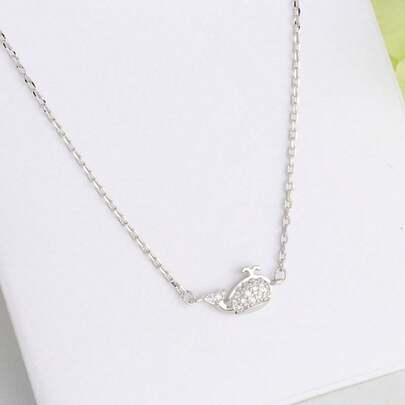 1 chiếc dây chuyền mặt dây hình cá voi tối giản bằng bạc S925 đính đá Zirconia lấp lánh, trang sức thanh lịch để đeo hàng ngày, món quà chất lượng dành cho người thân yêu.