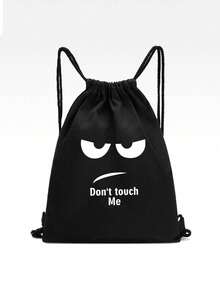 New Canvas Drawstring Backpack, Multiple Pockets, Shoulder Bag For Shopping & Students, Back To School - Black - View 10