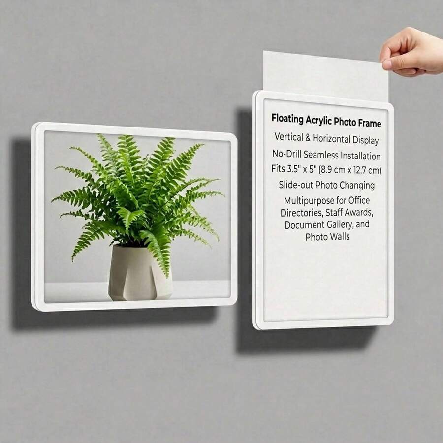 3.5" X 5" Small Wall-Mounted Sign Holder, Horizontal/Vertical Floating Display Frame Suitable For Restaurant Menus, Price Tags, Retail Store Labels, Durable PVC Slide-In Sign Holder - Wall Mounted Sign Holder - View 1