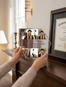 1pc Custom Hexagon Graduation Acrylic Plaque,Custom Photo And Text,Personalized Collage Graduation Keepsake, Custom Name & University Graduation Gift, Hexagon Graduation Keepsake Plaque, Class Of 2026 Table Decor - Multicolor - View 4