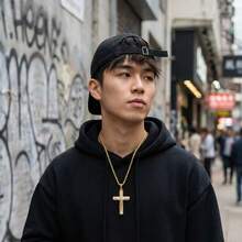 Dây chuyền mặt hình thánh giá bằng thép không gỉ mạ vàng 14K, đính đá toàn bộ, phong cách Hip Hop dành cho nam giới. - Nhiều màu - Xem 4