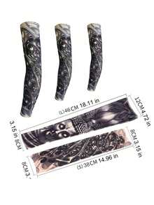 6pcs/Set Men's Sunscreen Tattoo Arm Sleeves, Summer Ice Silk Tattoo Cover Arm Warmers, Suitable For Fishing, Cycling And Outdoor Activities, Summer Essential (Patterns And Color Styles Sent Randomly) - A - View 6