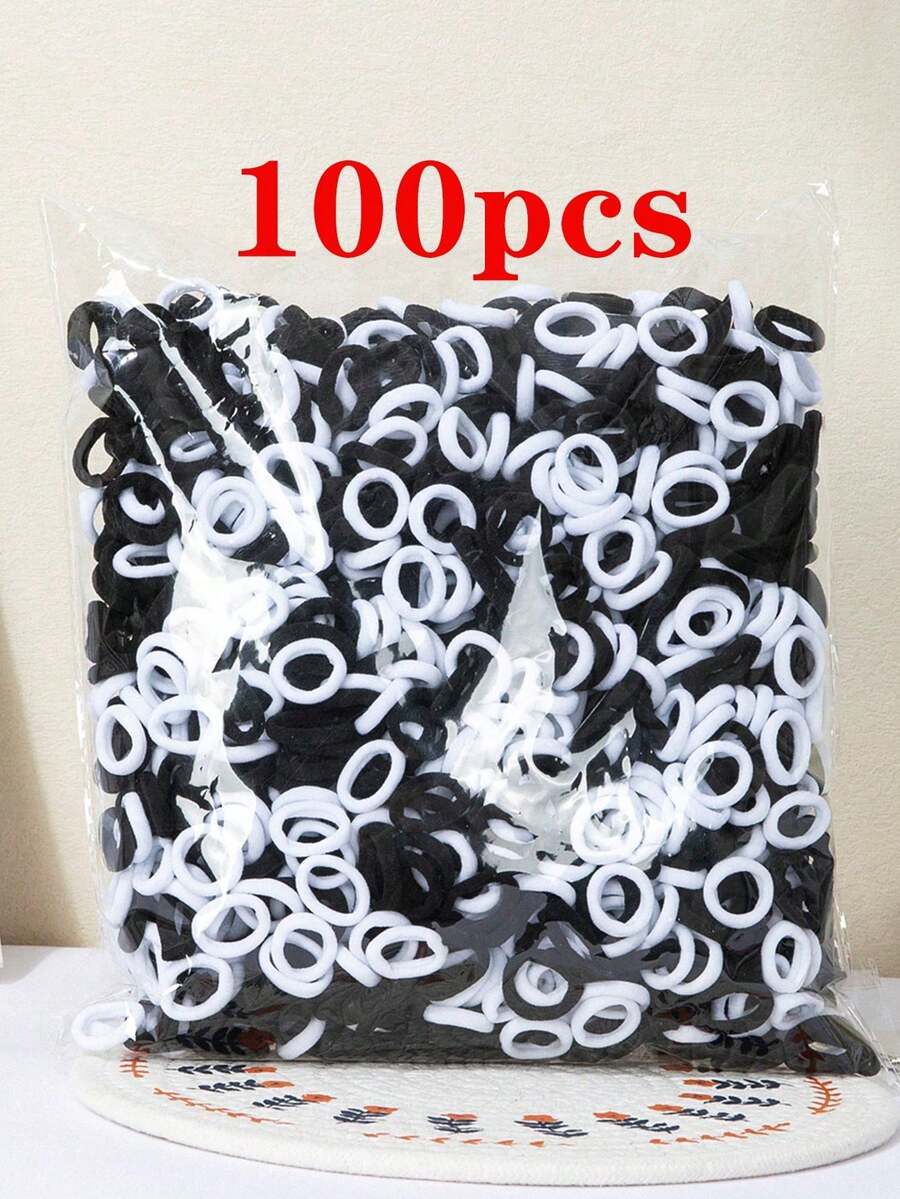 1000个黑白小号无缝弹力发圈，不留痕迹不伤发，强力弹力尼龙橡皮筋，适合各种发质，女性女孩日常造型配件，适用于学校、运动、瑜伽等场合，是母亲节、毕业典礼、生日的理想礼物。 - 黑與白 - 查看 1