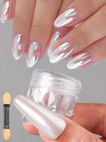 Poudre à ongles de plusieurs couleurs, poudre à ongles effet déesse or & argent, poudre à ongles perle blanche fausse sirène style Y2K, décoration DIY nail art miroir métallique pailleté - Multicolore - Voir 8