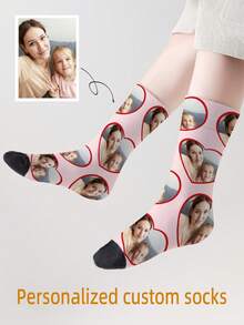 1 Par de Meias Personalizadas com Rosto, Unissex para Meninos e Meninas, Meias Cano Médio para Meninas, Meias Cano Médio para Meninos, Meias Personalizadas com Foto para Adolescentes, Meias Personalizadas com Imagem Divertida para Meninos e Meninas, Adequadas para Uso Diário, Feriados, Aniversários e Outras Ocasiões - Multicolorido - Visão 4