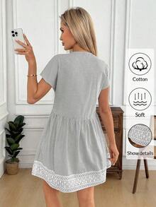 Vestido casual suelto de lino de verano para dama, color beige, apropiado para festivales de música - Blanco y Negro - Ver 5