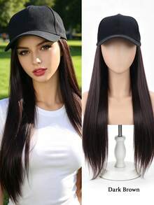 Gorra de béisbol con peluca sintética larga y recta/rizada - Gorra de peluca integrada de 26 pulgadas, protección solar 2 en 1, adecuada para mujeres, fiesta de Navidad y uso diario - Multicolor - Ver 16