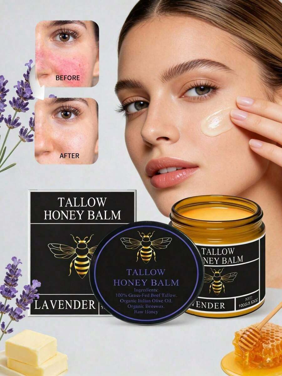100g Lavender Tallow Honey Balm - Brightening Fade Dark Spots Firming Powerful Nourishing Repair Damaged Barrier Relieve Skin Redness Soothe Discomfort Lasting Fragrance - 香脂 - 查看 1