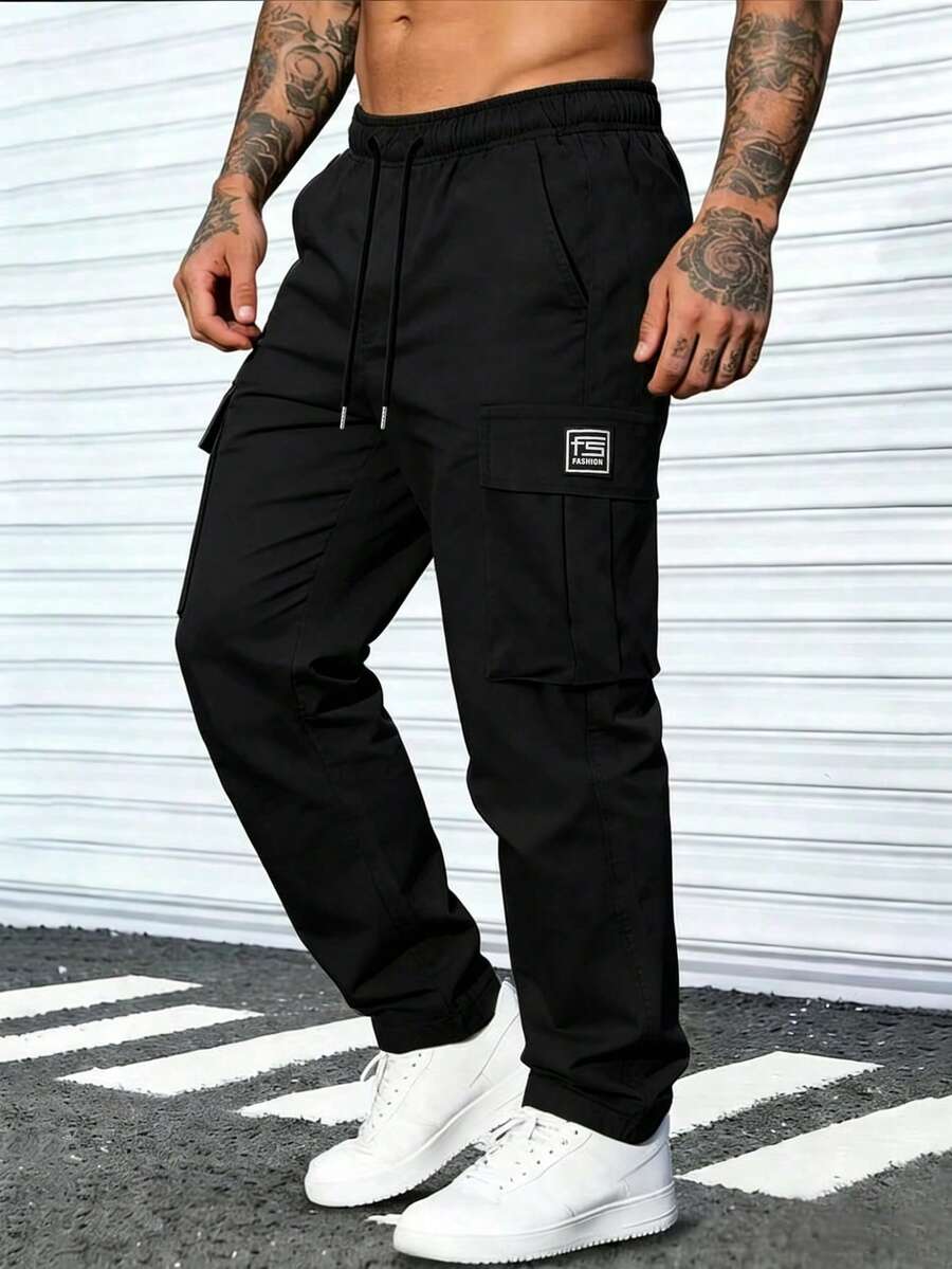 Men's Casual Cargo Pants, Fashionable Outdoor Workwear Trousers With Multiple Pockets, Spring/Summer Sports - Black - View 1