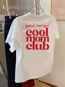 T-shirt vintage modello 2026 da donna "Cool Mom Club" - Top a maniche corte con scollo rotondo, stampa con slogan sul davanti e sul retro, realizzata in tessuto elasticizzato medio, adatta per un abbigliamento casual in primavera, estate e autunno, non è una t-shirt stile camicetta, ideale per outfit quotidiani (lavabile in lavatrice) T-shirt estive Top estivi - Bianco - Visualizzare 2