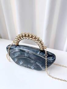 1 chiếc túi xách cầm tay mạ điện họa tiết vân đá cẩm thạch màu cam, túi đeo chéo phù hợp cho tiệc tùng, dây xích kim loại cao cấp, túi xách thời trang dự tiệc. - Cà phê nâu - Xem 6