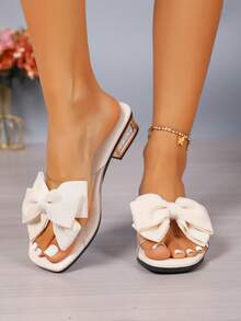 New Arrival Fashion Women's Chunky Kitten Heel Sandals, Butterfly & Floral Pattern, Stylish Wedding Princess Shoes - Beige - View 5
