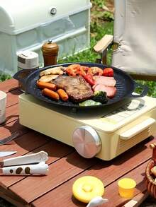 Round Nonstick Grill Pan With Wooden Handle, Grease Drainage Groove Design, Durable And Even Heating, Detachable Heat-Resistant Handle, Suitable For All Stoves, Great For Korean BBQ, Grilling, Pancakes, Home And Outdoor Cooking - Sunflower Baking Pan - View 11