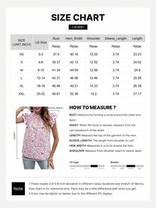 Women's Summer Pink & Multi-Color Abstract Print High Neck Ruffle Sleeve Blouse - Blue - View 7