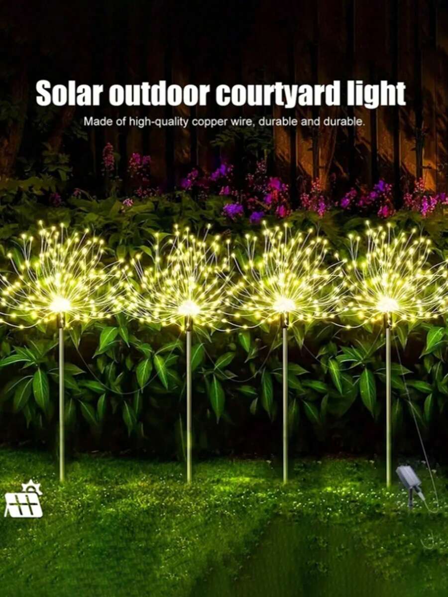 4套320颗LED太阳能烟花灯户外装饰,太阳能花园灯带240颗LED星爆灯,8种模式,适用于商场、房车、露营、婚礼、圣诞节、后院派对、花园等场合。 - 一拖四煙火燈 - 查看 1