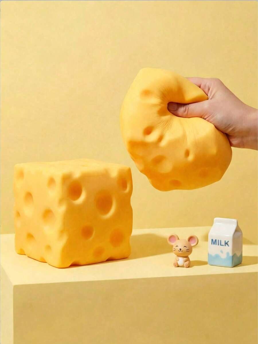 Squeeze Cheese - Jumbo Soft Squeeze Cheese Block | Prank Gift, Adult Novelty Toy | 4.25 Inch Giant Stress Ball | Adult Sensory Toy - Sunny Life, Sensory Toys, Squishy Toys, , Fidget Toys, Squishies, 1.96 Inch Small Mini Cheese