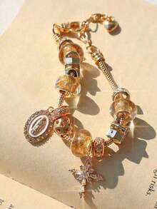 1pc Sparkling Zirconia Charm Bracelet, Religious Charm Bracelet With Virgin Mary Pendant, Adjustable Bracelet - 銀 - 查看 12