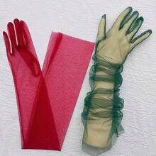 Fashion Long Sheer Tulle Gloves Ultra Stretchy Full Finger Mittens Mesh Elbow Wedding Bride Gloves Halloween Accessory - màu xanh lá cây - Xem 1