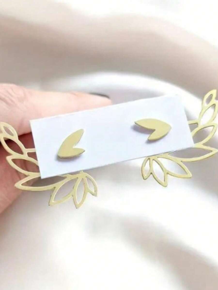 Set Anting-Anting Daun Berlapis Perak untuk Wanita, Bentuk Daun Laurel Berongga di Bagian Depan dan Belakang, Anting-Anting Elegan Minimalis Gaya Segar dengan Motif Tanaman, Perhiasan Tusuk, Hadiah. - sayap - View 1