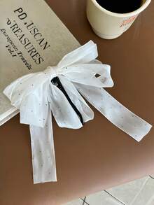 2个黑白波点雪纺蝴蝶结发夹，优雅长尾蝴蝶结发饰，时尚发饰，适合日常和派对佩戴 - 彩色 - 查看 4