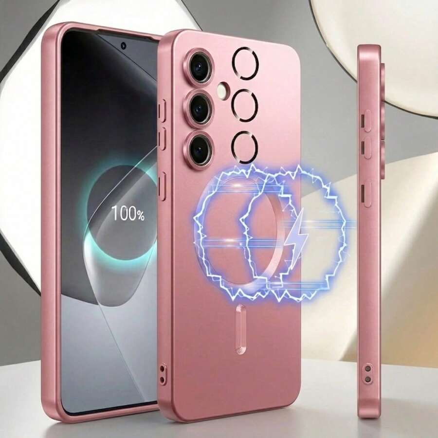 1 miếng dán ống kính camera silicon lỏng từ tính mạ vàng hồng Hadaasi, ốp lưng điện thoại mềm mờ, hỗ trợ sạc không dây, bao phủ toàn diện, tương thích với Samsung Galaxy S26Ultra/S26Plus/S26/S26Edge, tương thích với iPhone 17pro/17promax