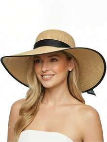 1 Sombrero de paja decorativo hecho a mano, de color puro y estilo bohemio, con protección UV, versátil para primavera y verano, que estiliza el rostro - MZ1460 - Ver 7