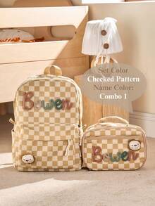 Personalized Kids Backpack And Lunch Box Set Customized Embroidered Name Cute Animal Pendant Back To School Gift Birthday Box Gift - Multicolor - View 3
