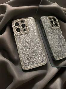 Luxury Rhinestone Electroplated Silver 15 Pro Max Phone Case, Shockproof Full Coverage Protective Cover Compatible With Iphone 14 Pro, 13, 12, 11, 17, 16 Plus, Elegant Design For Women - Silver - View 3