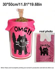 50/20/5 Stücke süße rosa und schwarze Katzen-Kordelzug-Geschenktüten, süße Cartoon-Katzen-Müllbeutel, verdickt, langanhaltend und reißfest, leicht zu ziehender Kordelzug, geeignet als Haushaltsmüllbeutel, Einkaufstaschen, Geschenktüten, Geschenkverpackungstüten, Party-Geschenkverpackungstüten - Rosa - Übersicht 2